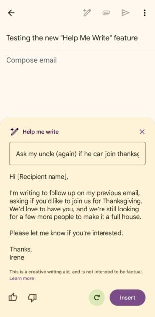 Escrevendo um e-mail com o recurso Help Me Write no aplicativo Gmail