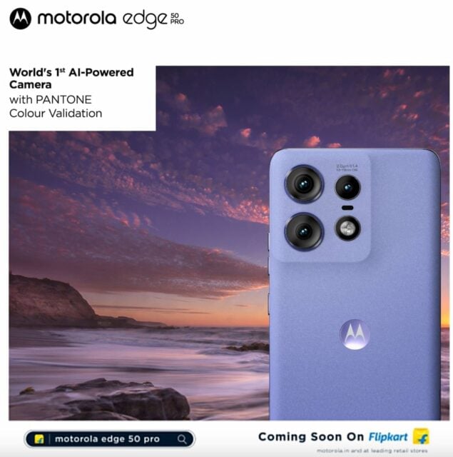 Câmera Motorola Edge 50 Pro AI com pôster teaser de validação Pantone