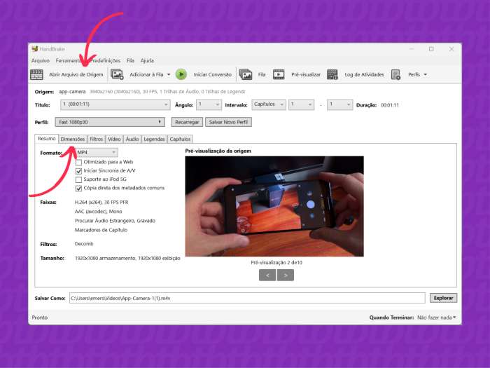 Usando o HandBrake para compactar vídeos (imagem: Emerson Alecrim/Tecnoblog)