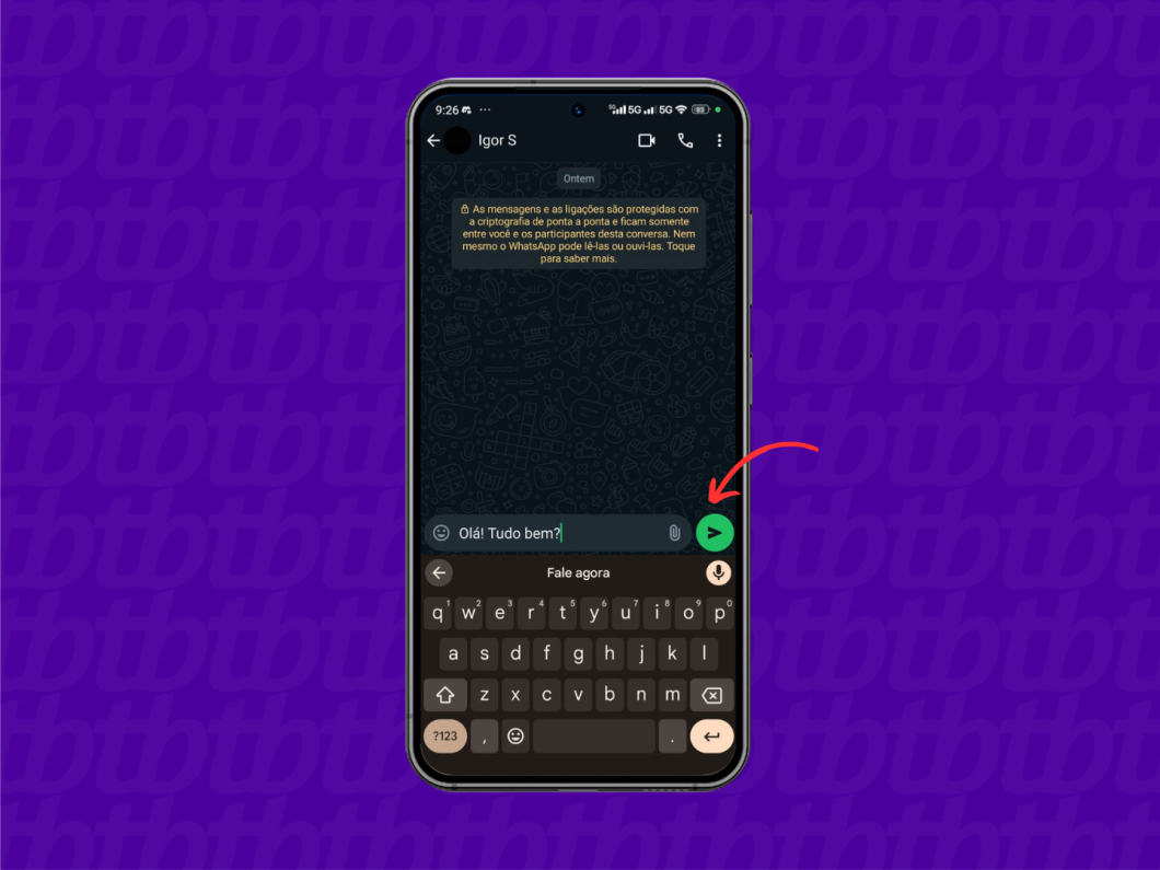 Enviando uma mensagem de WhatsApp criada com a digitação por voz