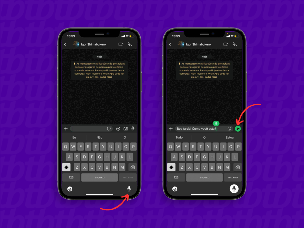 Usando a digitação por voz do WhatsApp no iPhone